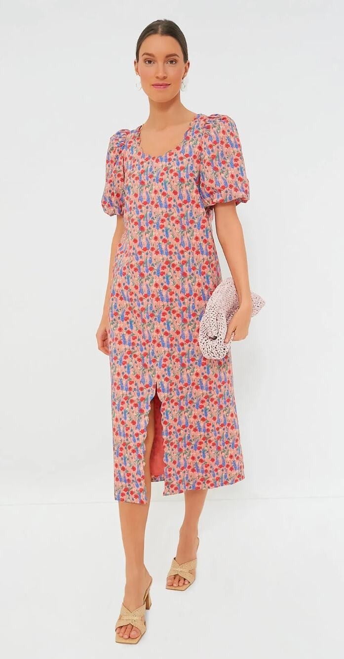 Tuckernuck Hyacinth House Serena Red Poppy Floral Scalloped Midi Cotton Dress M